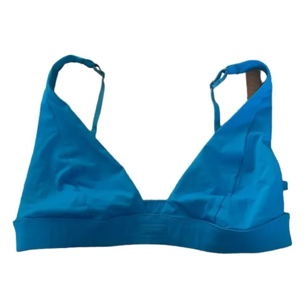NWT SKIMS Signature Swim Plunge Bikini Top In Turquoise Blue Support Bikini Top